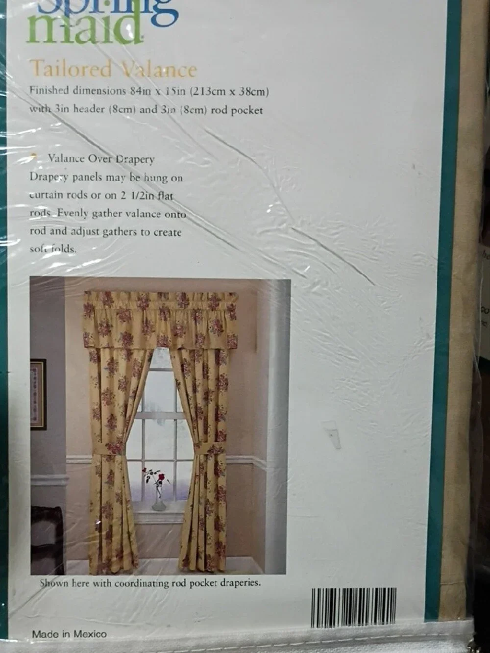 Springmaid Beige Floral Tailored Valance with Pink & Blue Roses
